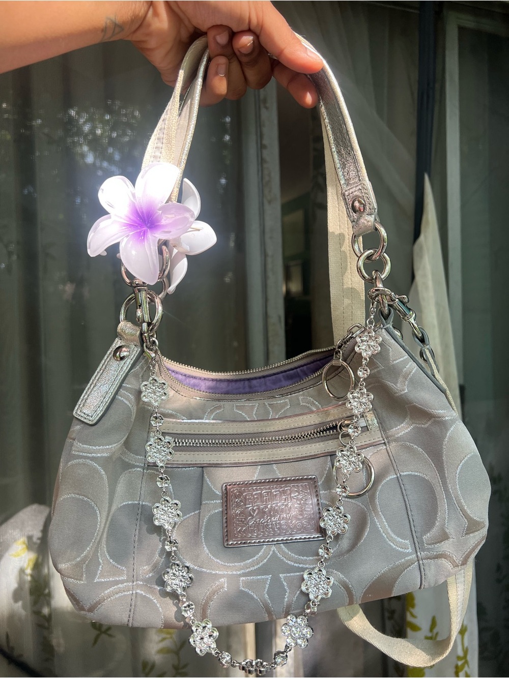 Coach Silver Signature Jacquard Small Shoulder Crossbody Bag